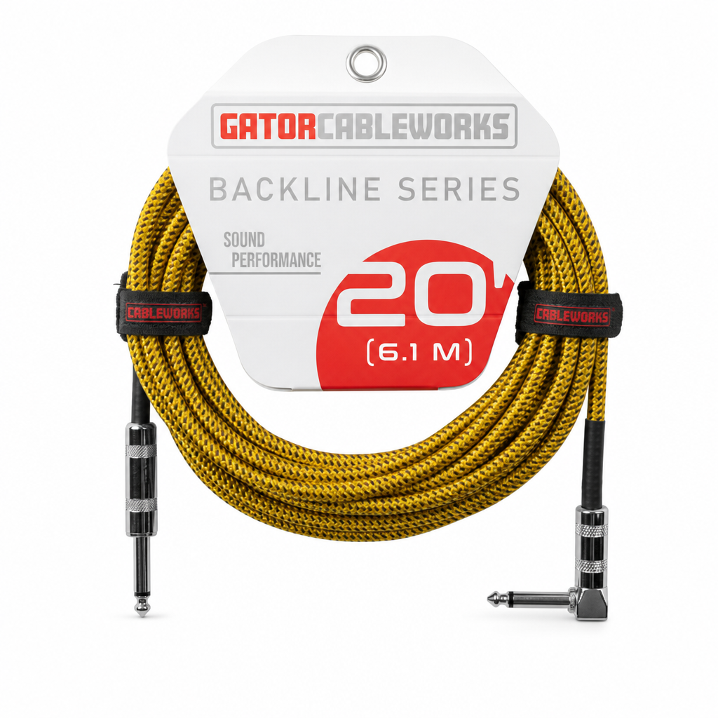 Gator Cableworks Backline Braided Instrument Cable 6.1m Right Angle (GCWB-INS-20RABRY)